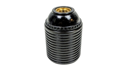 Antik sortbrun bakelit E27 fatning med 1/1 gevind. 60 mm lang. 1970.