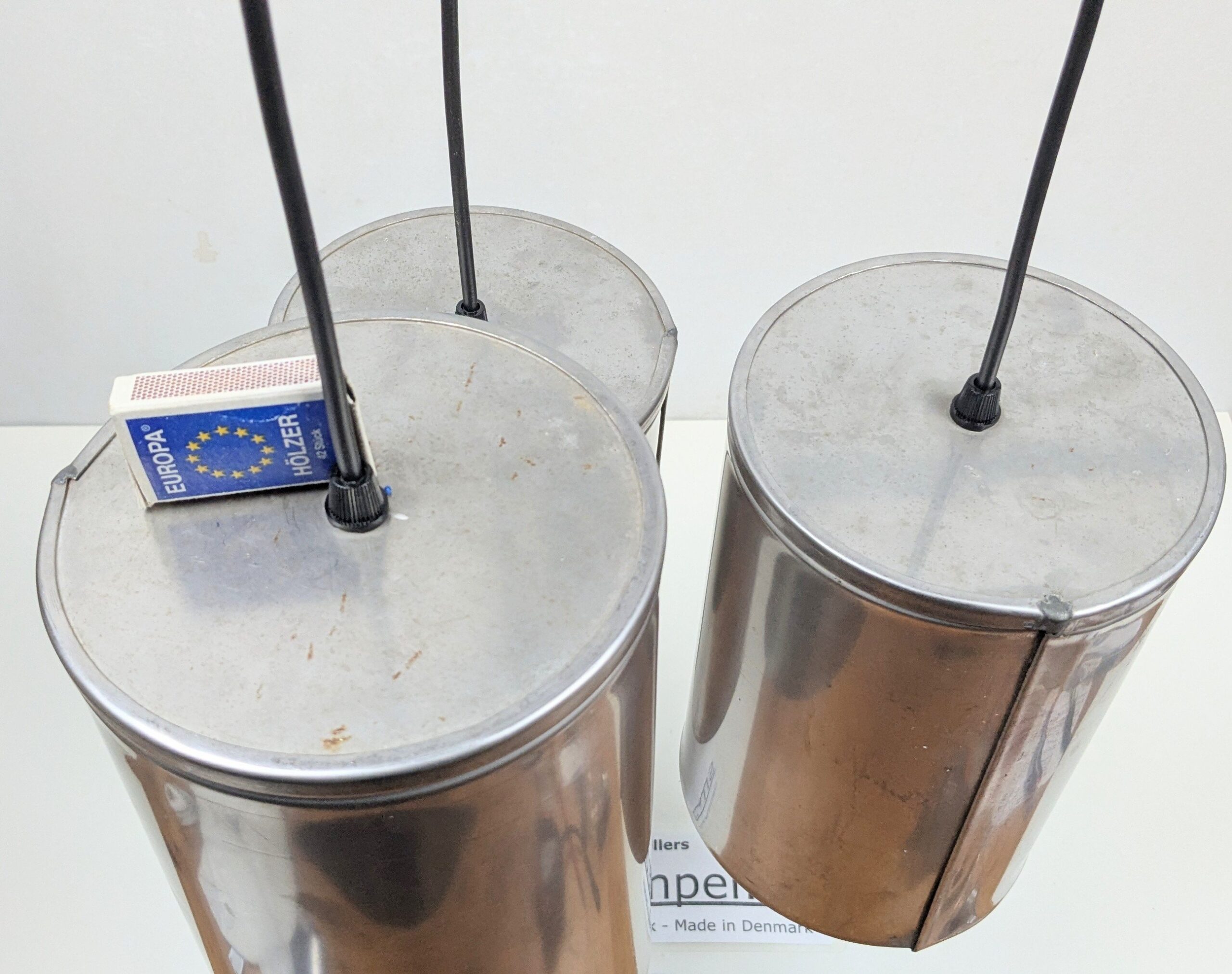 Sæt med 3 Custom raw TUBE lamps. Patineret stål. Ø16. 23cmH. Nyt el