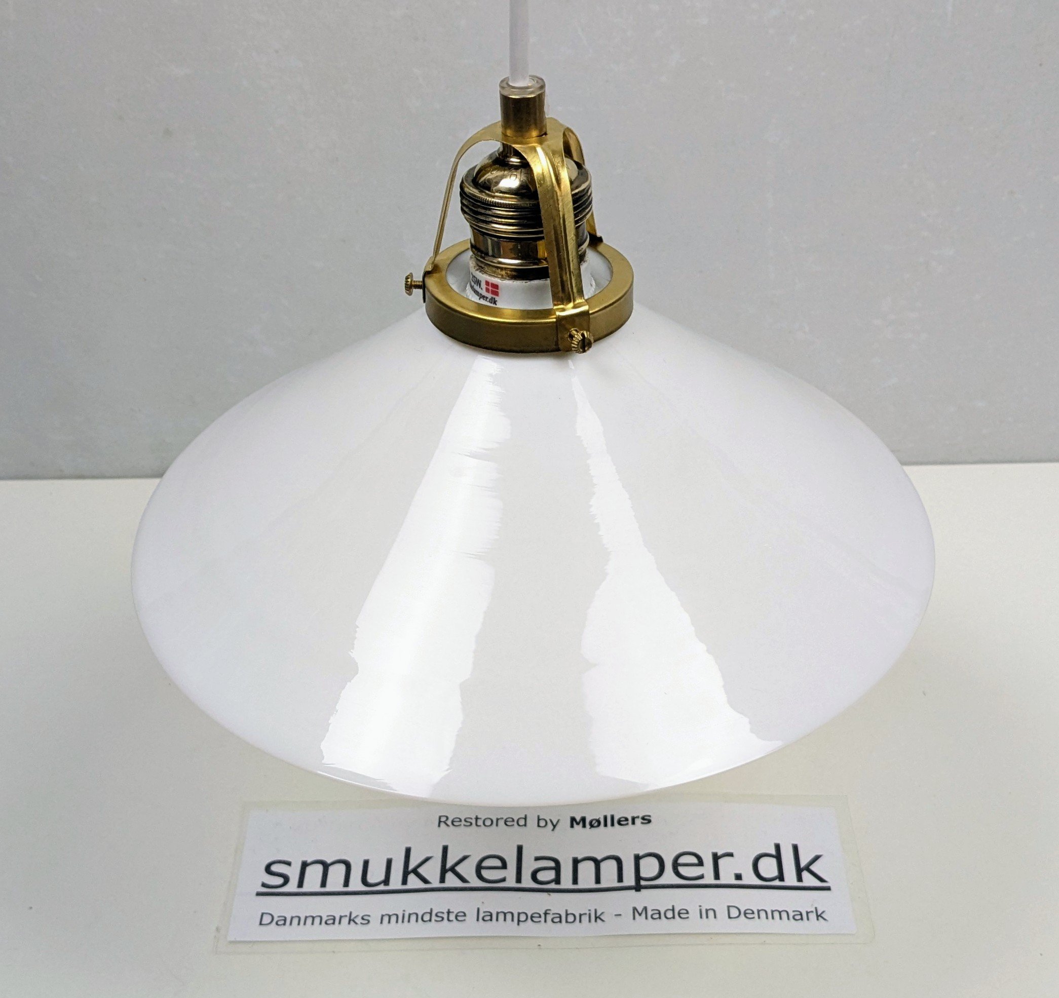 Holmegaard antik skomager pendel. Ø26,4 – 8,7 cmH. Messing m.m. 1930. – produktbillede 1 – Skomagerpendler