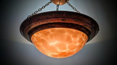 Antik kobber - biblioteks, kontor, soveværelses ampel fra 1920. Ø42. Delvist nyt el.