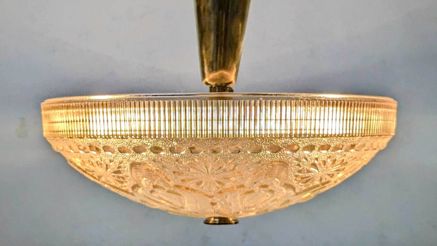 Custom håndsamlet Entre / stuk loftlampe. 1,2 kilo glas. Alt er nyt. Ø26. 20cm fast nedhæng. Møllers