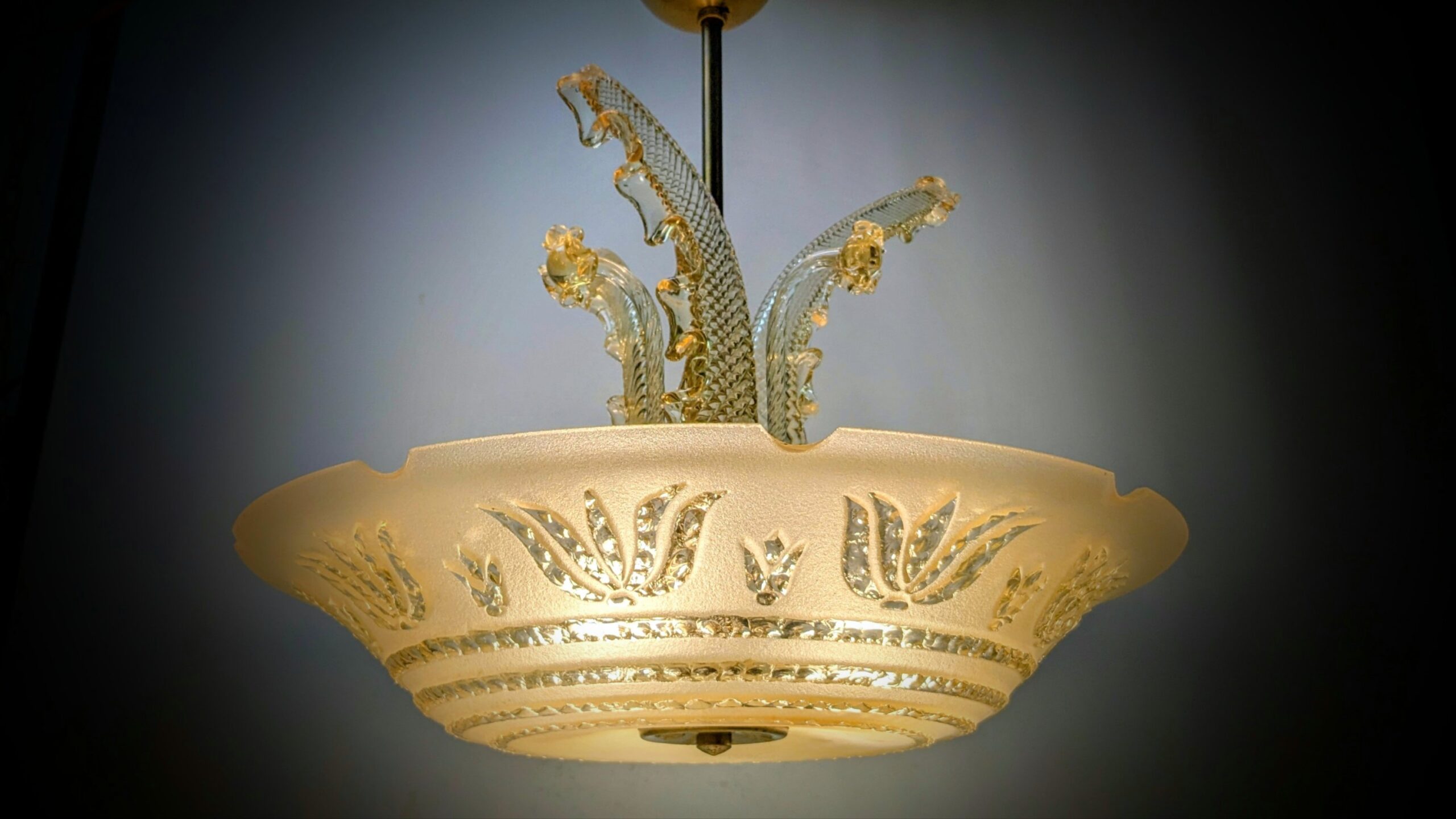 Ang. Barovier & Toso – Murano ampel plafond, ca. 1945–1955. Nyt el. Pickup only. Ø47