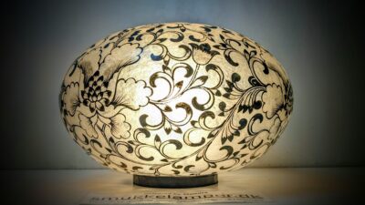 Stor Japansk Boho Retro Fiber bord lampe 1980. Ø40.