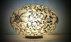 Stor Japansk Boho Retro Fiber bord lampe 1980. Ø40.