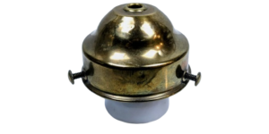 Antik glasholder i messing med E27 fatning. Til lampeglas gribekant 54 – 64 mm.