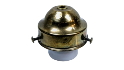 Antik glasholder i messing med E27 fatning. Til lampeglas gribekant 54 - 64 mm.