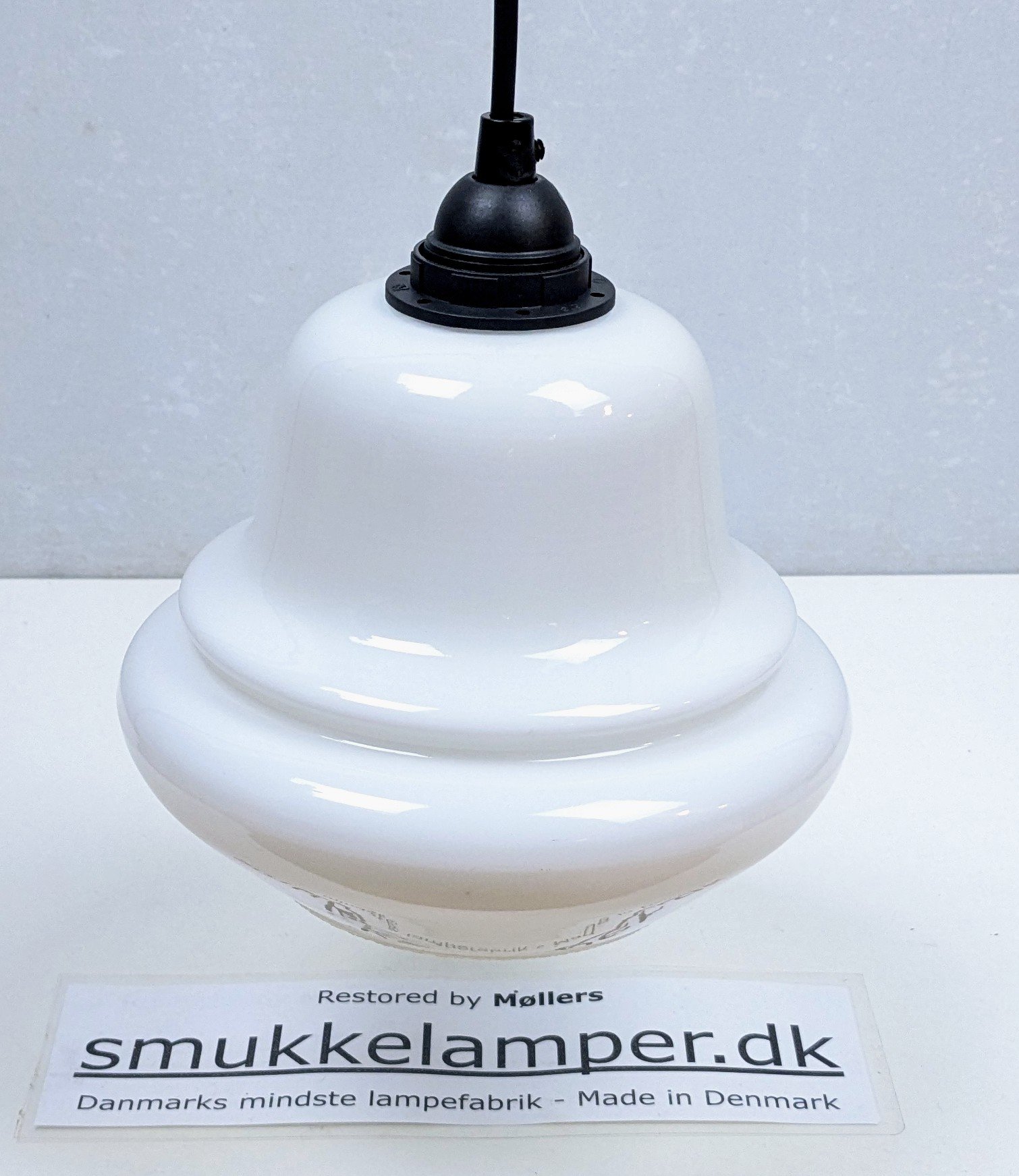 Antik opalglas pendel fra 1930. Holmegaard Type 5. Fuld restaureret. Nyt el. Ø20 – produktbillede 1