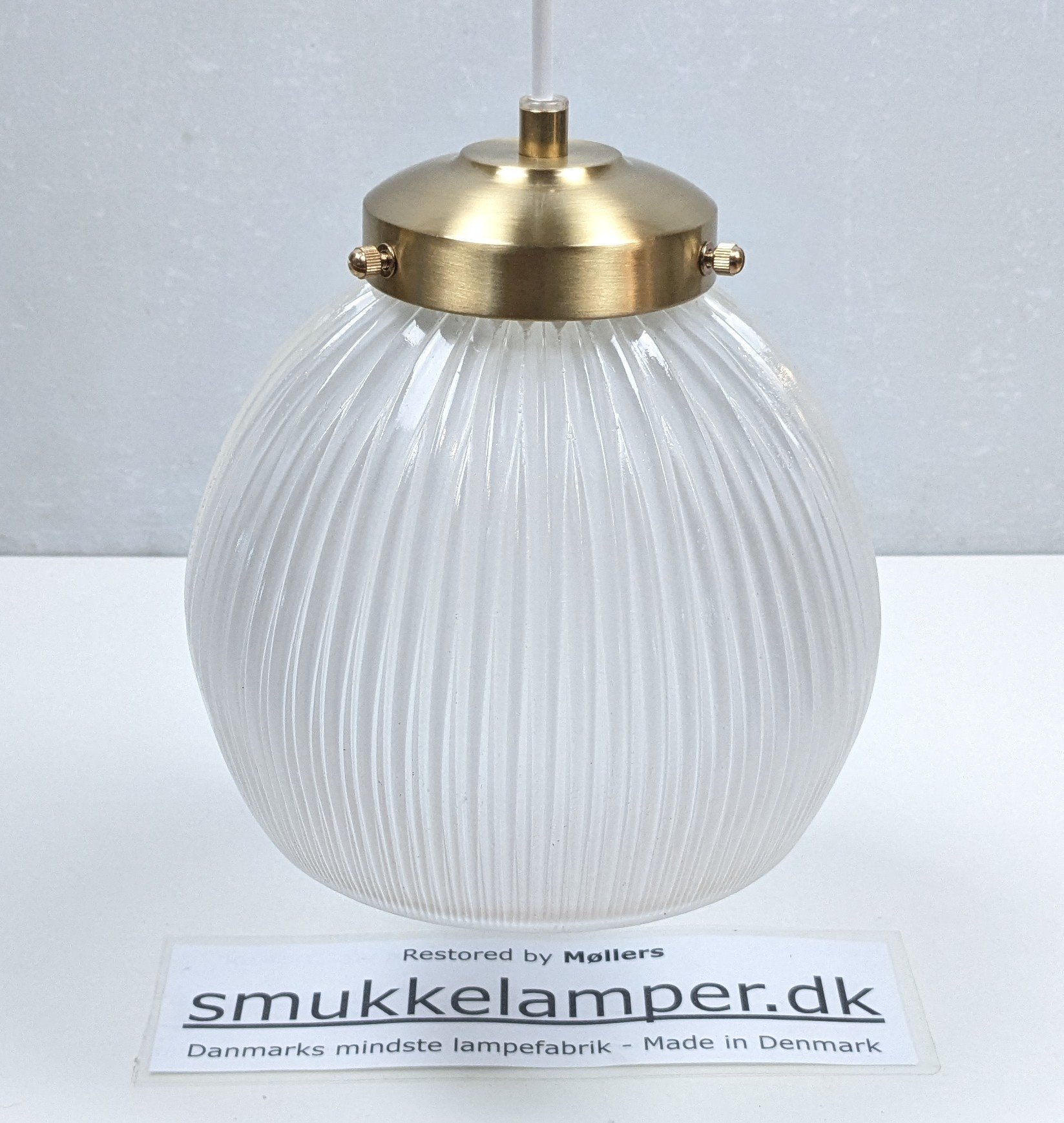 Engelsk Holophane glas lampe fra 1950. Nyt el og ophæng. Ø20 - Billede 2