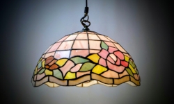 Fuld restaureret Tiffany style Loftlampe til spisebordet. Ø40. Pickup only. 1980.