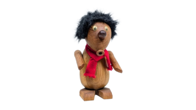 Vintage teak figur – 22 cm – Dansk retro design fra 1960’erne – håndlavet træfigur med rødt halstørklæde