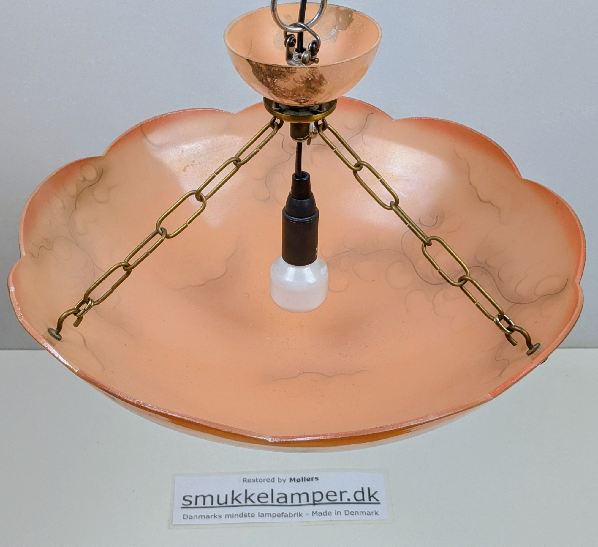 Skøn Antik ampel plafond fra 1920. Nyt el og ophæng. Ø40. 2 kilo glas. Rosa. Pickup only - Billede 2