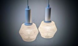 Harlekin pendelsæt 1960. Custom håndsamlet. Alt udover glas er nyt. Ø15.