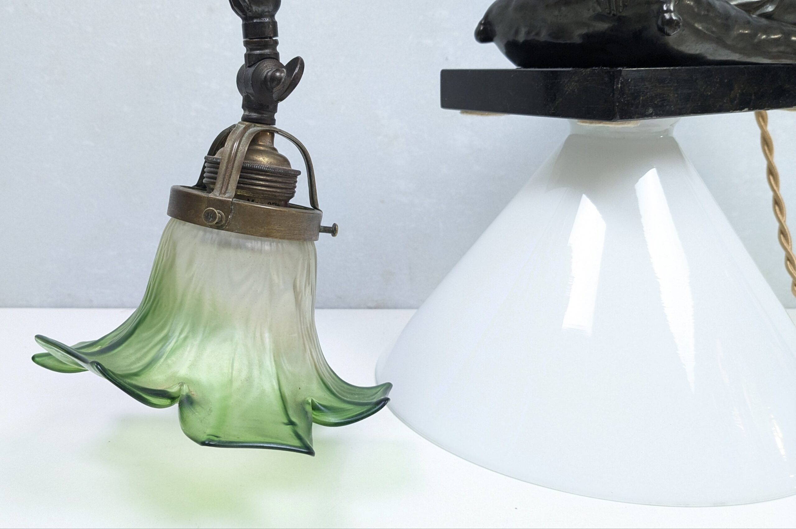 Antik Piano Lampe ca. 1920 – Bronze, Messing & Marmor | Art Nouveau / Jugendstil.