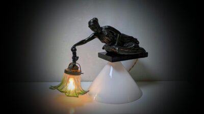 Antik Piano Lampe ca. 1920 – Bronze, Messing & Marmor | Art Nouveau / Jugendstil.