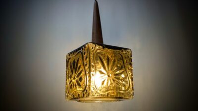 Skøn Carl Fagerlund glas lampe 1960. Fuld restaureret. Ø21. Dobbelt glas. Teak