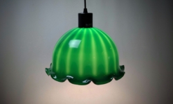 Vintage skandinavisk grøn glaspendel 1960 – fuldt restaureret Ø30cm. Nyt el m.m