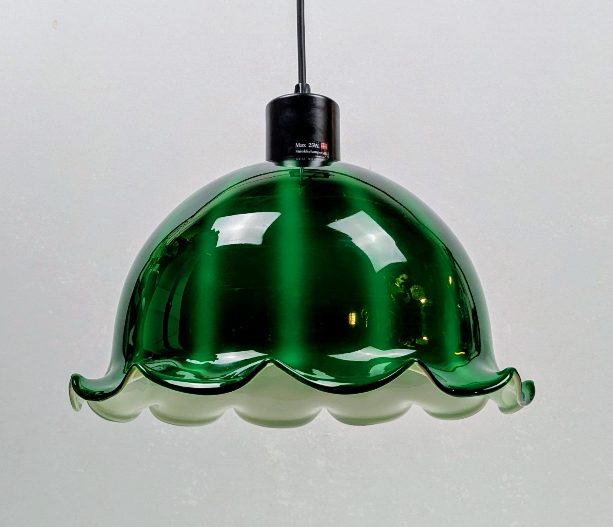 Vintage skandinavisk grøn glaspendel 1960 – fuldt restaureret Ø30cm. Nyt el m.m - Billede 4