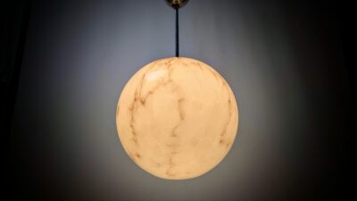 Stor restaureret Original marmoreret glas kuglependel loftslampe 1920erne. Ø27. Nyt el. m.m