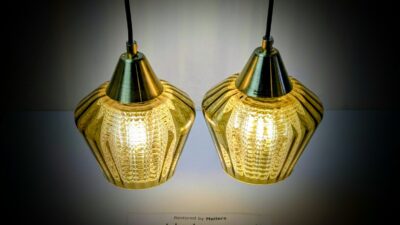 Sæt med 2 professionelt restaurerede Carl Fagerlund pendler i dobbelt glas fra 1960.