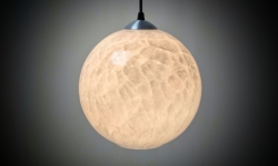 Stor skøn grå Thunder Cloud glas pendel fra 1990. Fuld restaureret. Ø25. Nyt el.