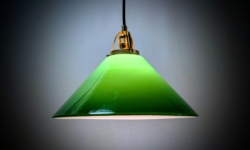 Håndlavet dansk skovgrøn skomager pendel 1980. Ø29,5 Professionelt restaureret.