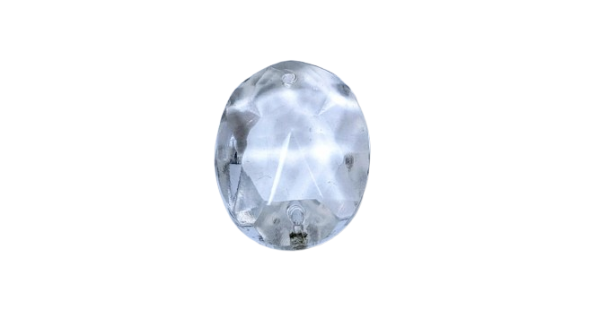 Krystal prisme. Til lysekrone. 28mmL. 21 mmB. 28 facet slebne sider. Oval. Stjerne. 1750