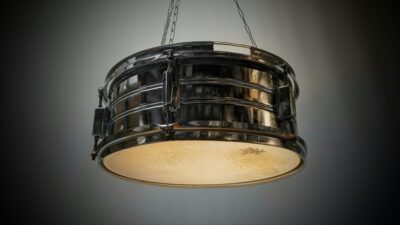 EXCELLENT – Industriel tromme pendel i forniklet stål – håndsamlet dansk design fra Møllers Belysning. Ø40. Unika.