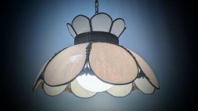 Meyda Tiffany style marble loftlampe fra 1970. Anabelle. Ø47. Hvid perlemor. Pickup only.