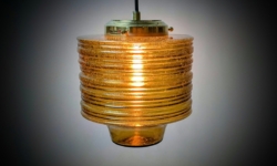 Loftlampe, glas fra 1970. Custom modern redesign pendel.  restaureret. Glimmer. Ø20.