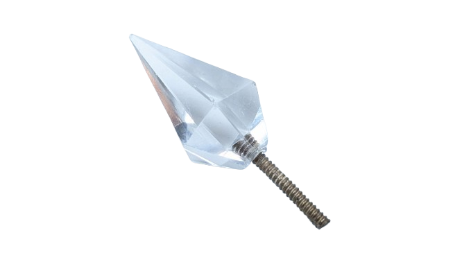 Krystalglas Obelisk prisme. Til lysekrone. 40mmL. 12 sider. 3mm gevind. Fra ca 1850