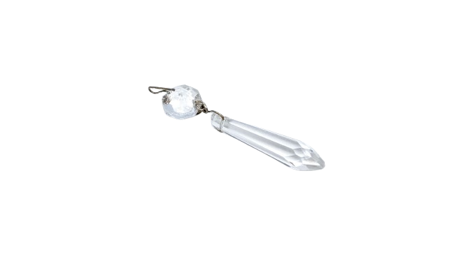 Krystal prisme m. ophæng til 1960 lysekrone. 55 mm lang. Is perle – fransk battant. Fra ca 1940