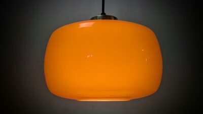 Skøn orange loftlampe fra 1960. Ø25. Professionelt restaureret. Flygfors glasbruk
