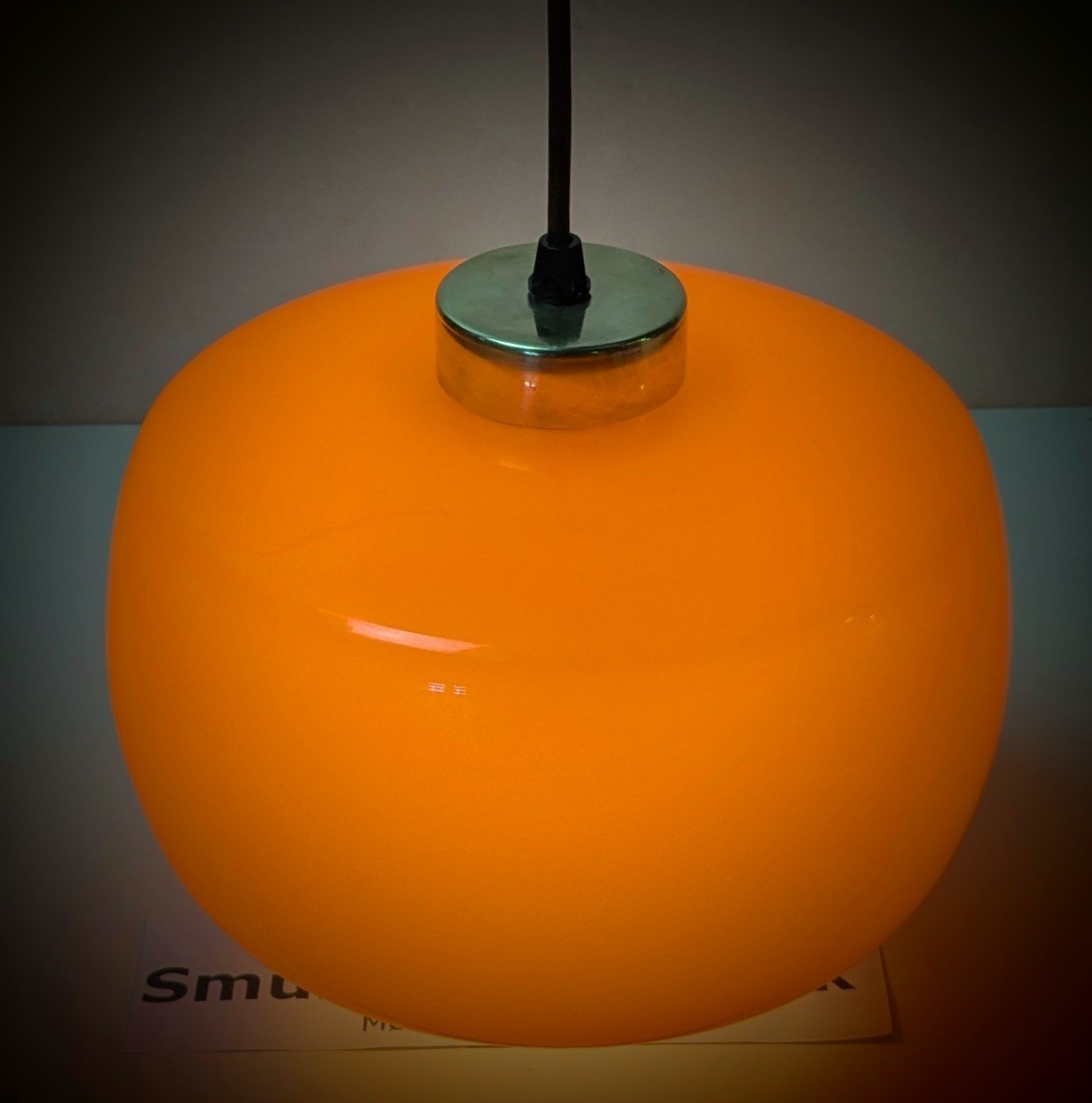 Skøn orange loftlampe fra 1960. Ø25. Professionelt restaureret. Flygfors glasbruk