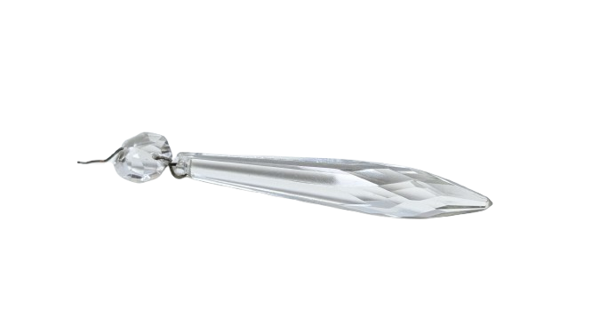 Krystal prisme m. ophæng til 1800 tals lysekrone. 110 mm lang. Is perle – fransk battant. Fra ca 1850