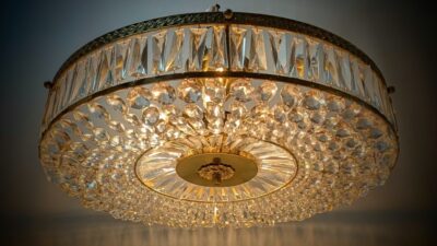 Skøn lysekrone plafond loftlampe med 442 glas krystal prismer. Nyt el. Ø50. Pickup only
