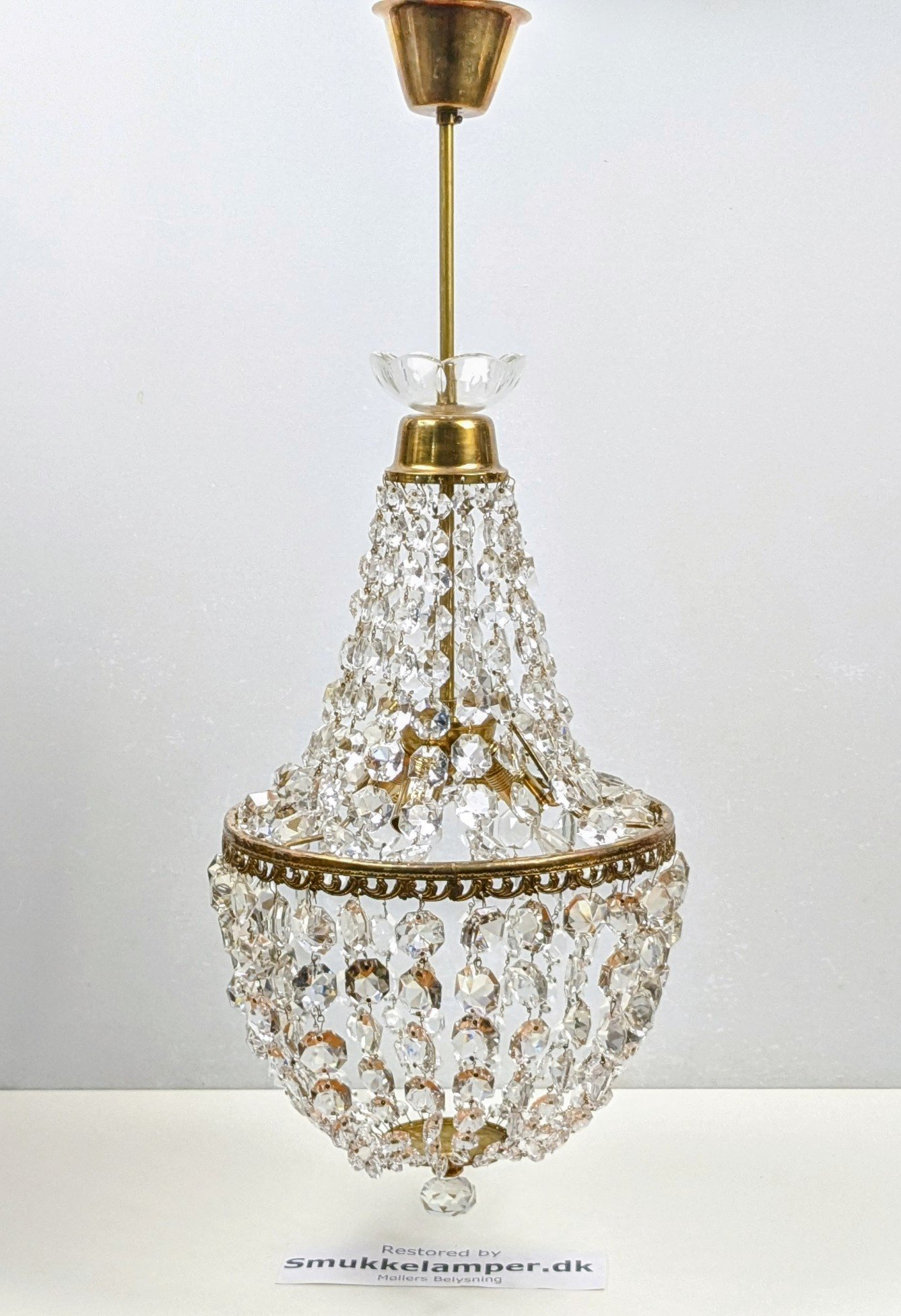 Eksklusiv krystal loftlampe i messing – fransk palæstil“Château Lumière” – Cristal & Élégance intemporelle. Pickup only