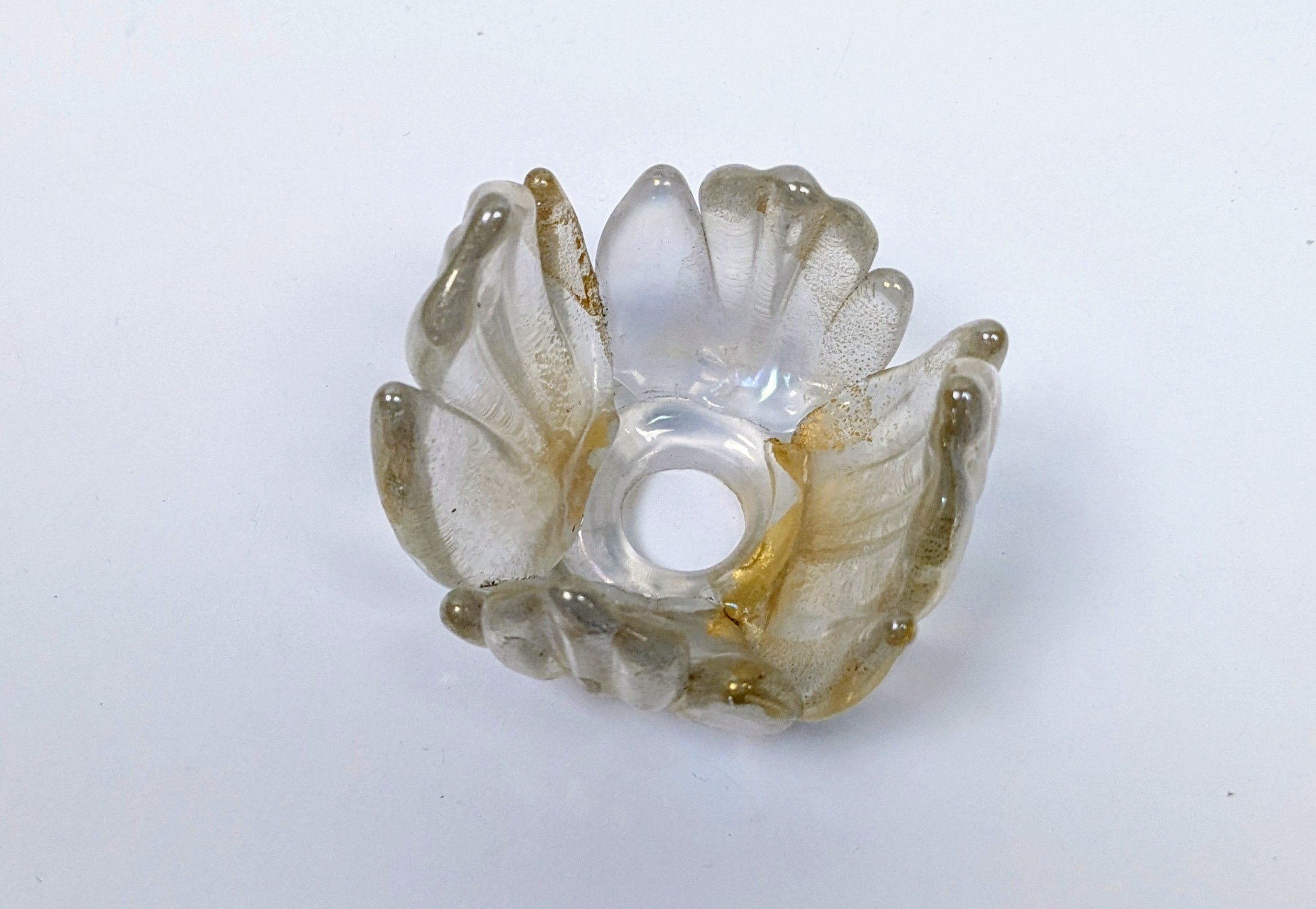 Bladskål til Venetiansk Murano væglampe. Let Gyldent glas. 1930 Reservedel.