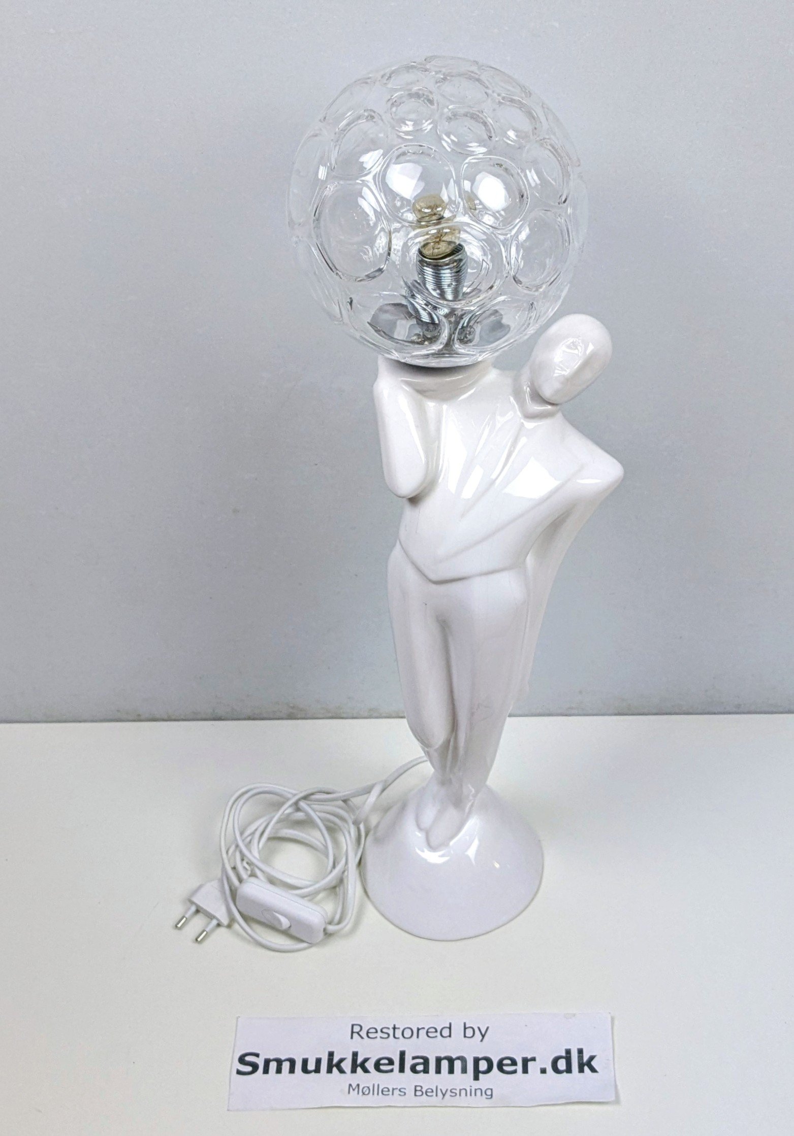 Art deco bordlampe fra 1980. Custom håndsamlet unika. Møllers Belysning. 53 cmH. Nyt el.