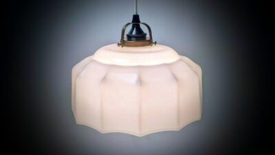 Skøn opalglas paraply loftlampe fra 1940. Ø26. Kobber, messing m.m