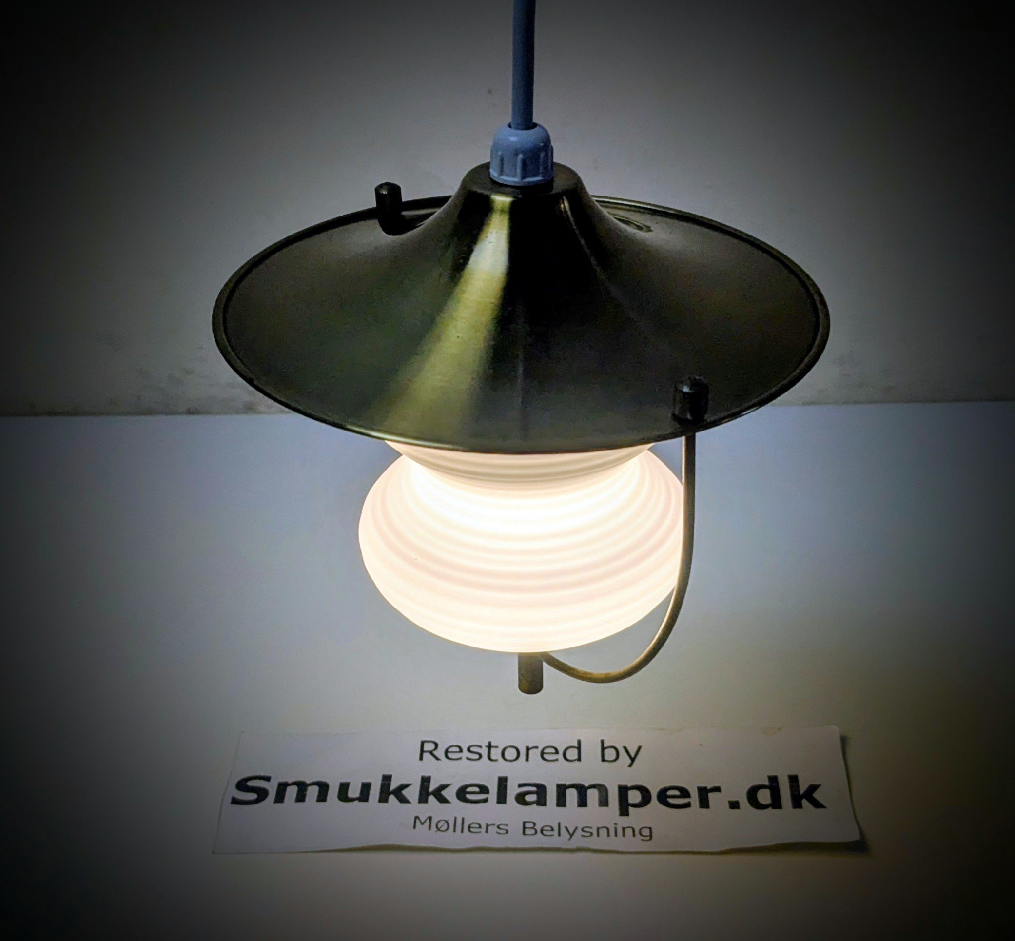 Lille Lyfa – dansk design Bent Karlby lysthus pendel loftlampe fra 1950. Ø16 cm. Ny el.