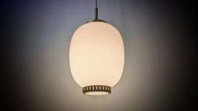 Klassisk lille dansk design loftlampe fra 1950. Ø16. Nyt el. Bent Karlby kinapendel - Original.
