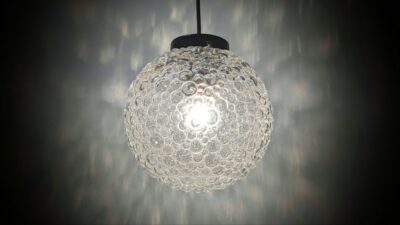 Strålende kugleglas loftlampe med boble glas fra 1970. Ø20. Proff restaureret.