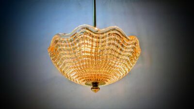 Skøn professionelt restaureret 3 kilos Orrefors plafond fra 1960. Ø32. Nyt el . 60 cm nedhæng.