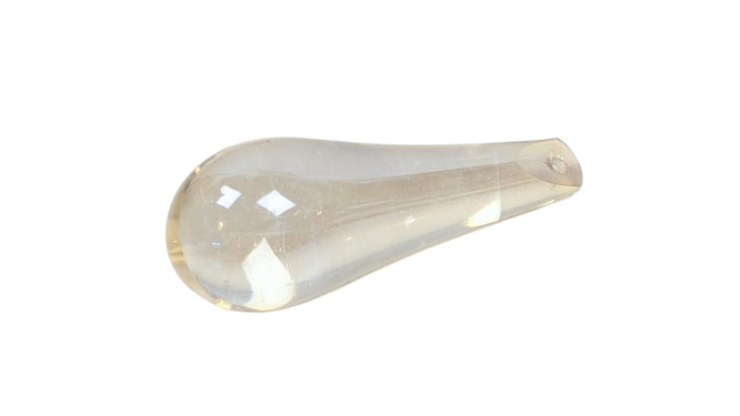 Dråbe i glas til Antik lysekrone. Lys rav farve. Reservedel. 67 mm lang. Læs info