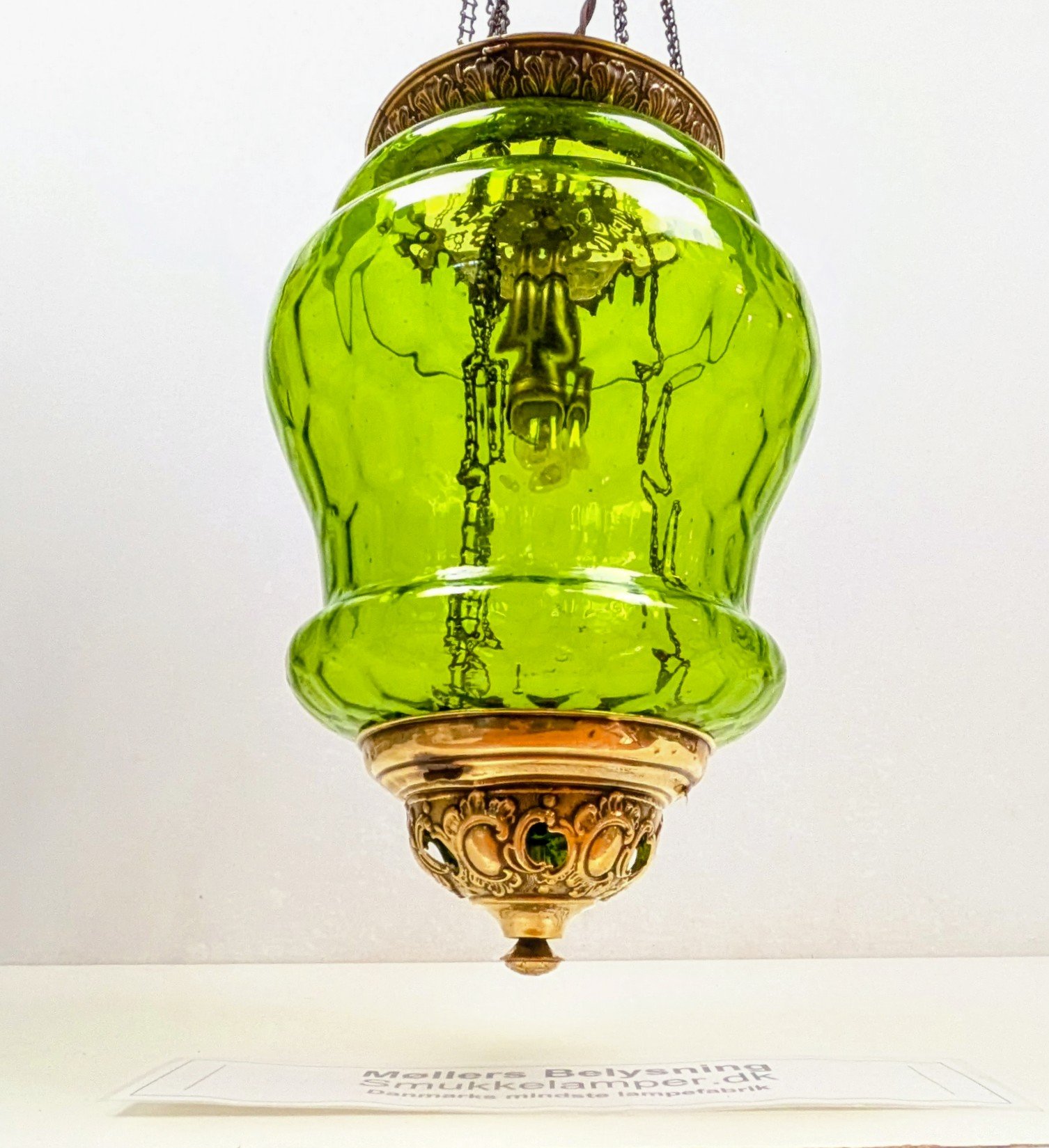 Skøn dansk Antik ampel i grønt glas. Nyt el. 1890. 63 cm nedhæng. Ø20 – produktbillede 2 – Orangeri og udestue belysning