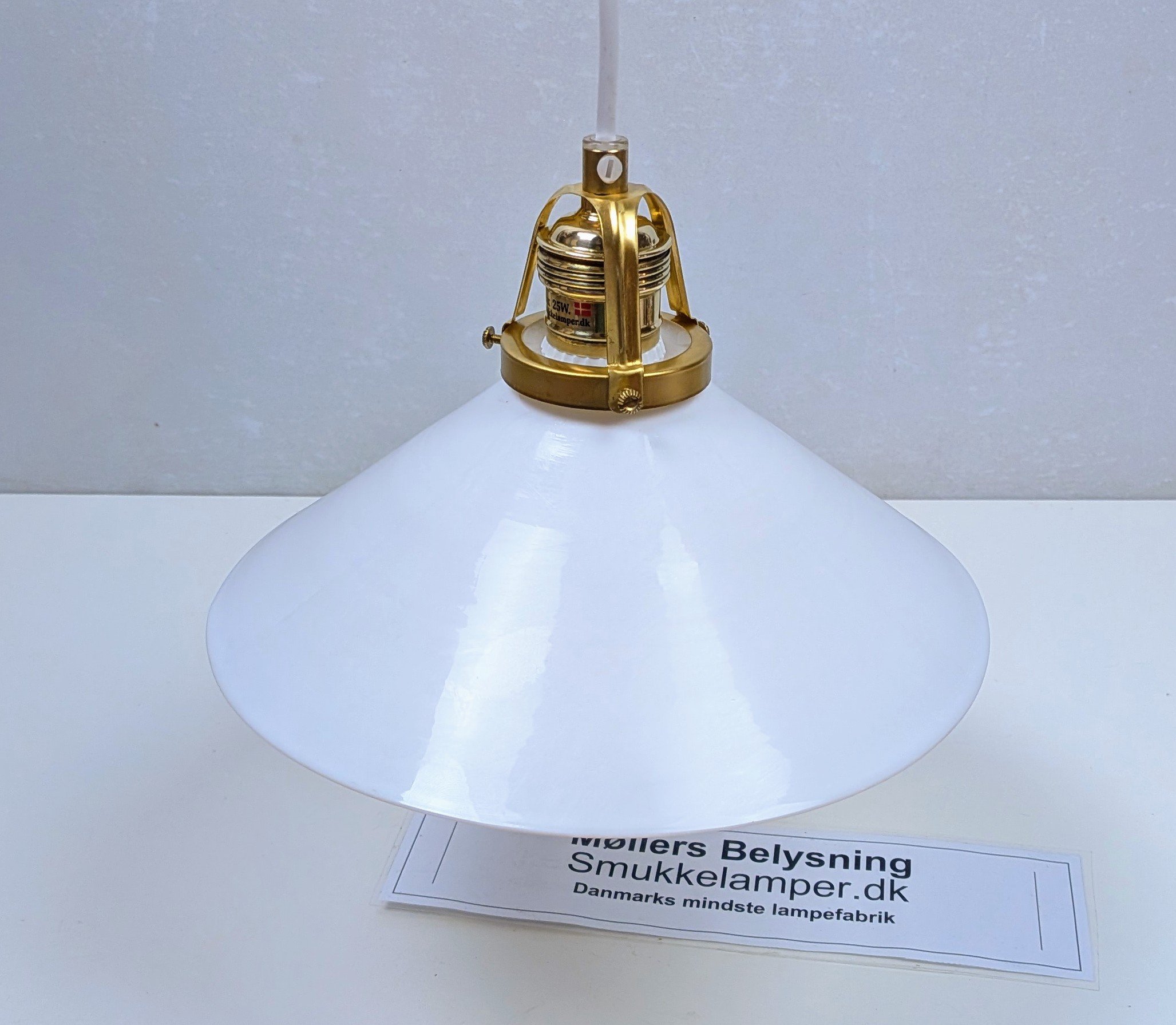 Holmegaard antik skomager pendel. Ø24,5 , 9 cmH. Messing. Fra 1890. Fuld restaureret. Fyens Glasværk - Billede 2