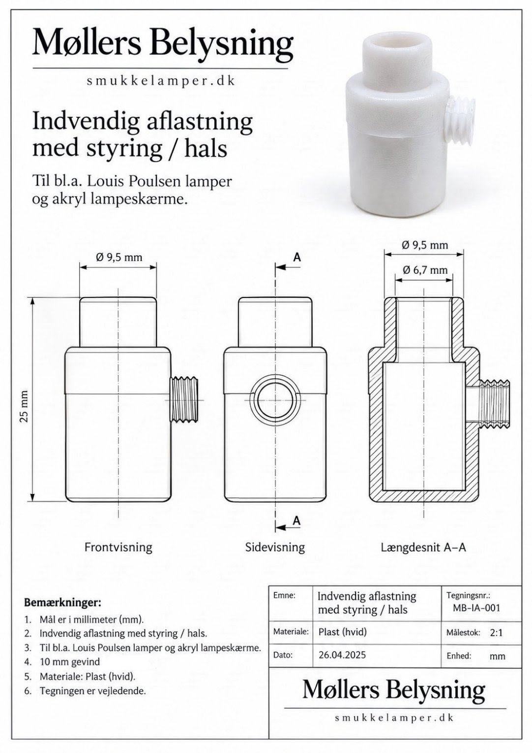Indvendig aflastning med rør styring til Louis Poulsen og Verner Panton loftlamper, akryl skærme m.fl. – produktbillede 6 – Aflastning vintage lamper