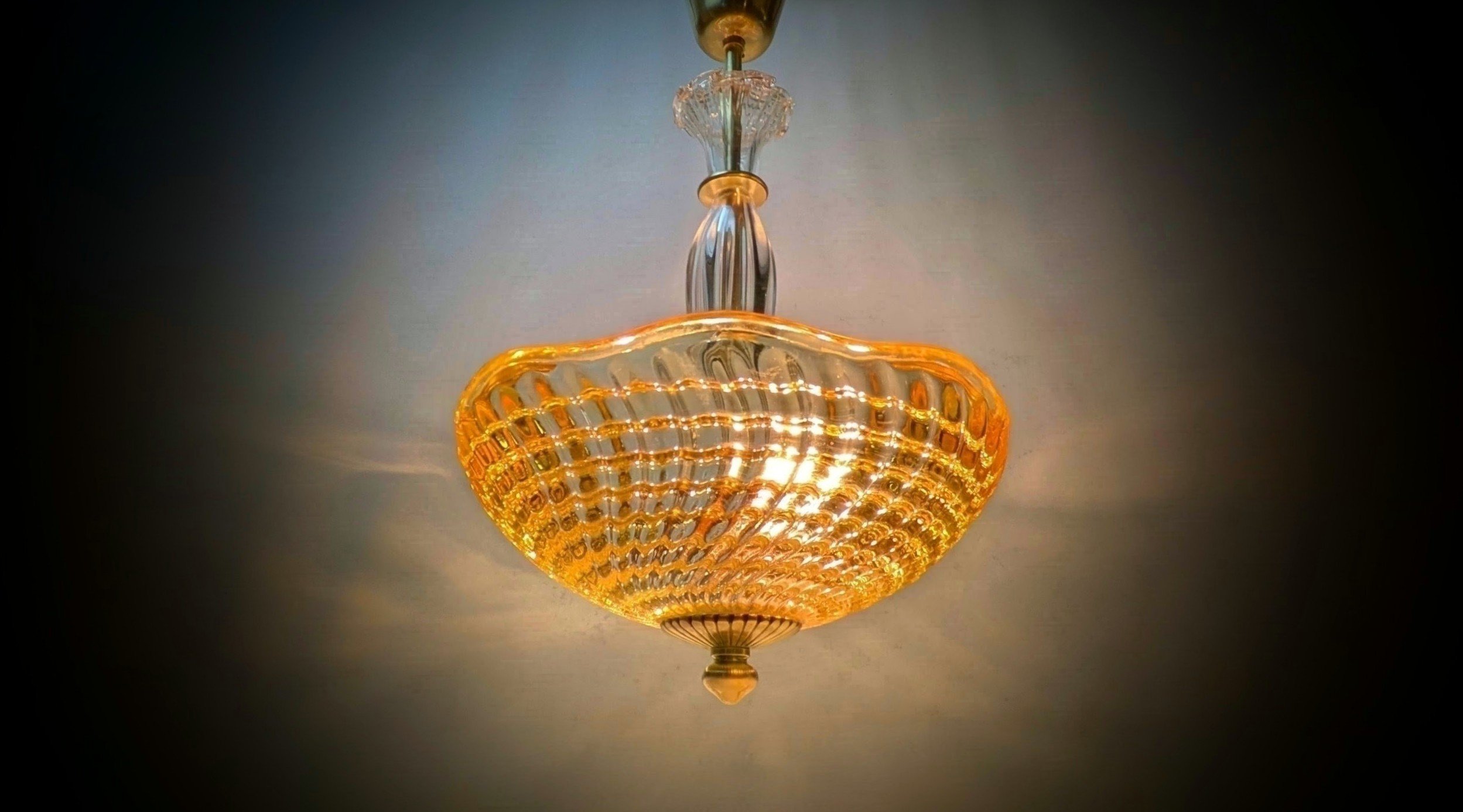 Orrefors palæ loftlampe fra 1940. 5 kilo glas. Professionelt restaureret. 56 cmH. Ø33 – Orangeri og udestue belysning