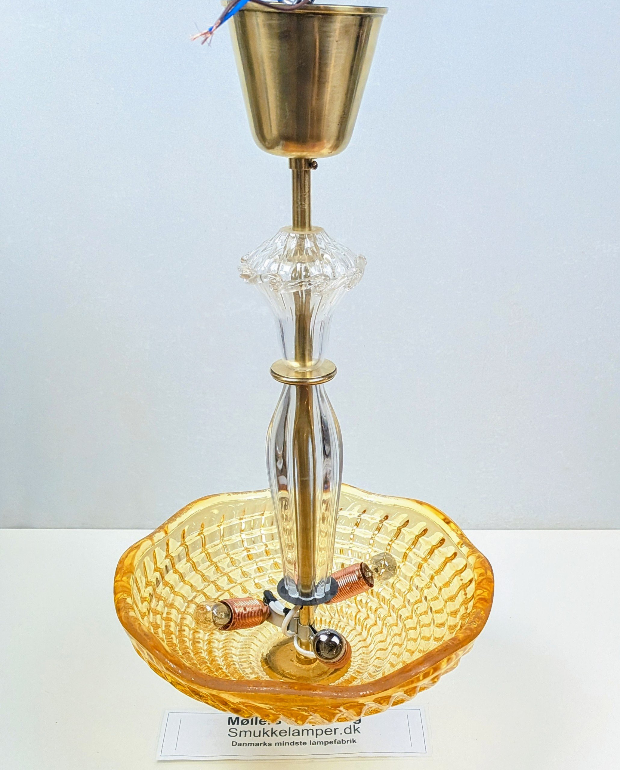 Orrefors palæ loftlampe fra 1940. 5 kilo glas. Professionelt restaureret. 56 cmH. Ø33 – produktbillede 2 – Orangeri og udestue belysning