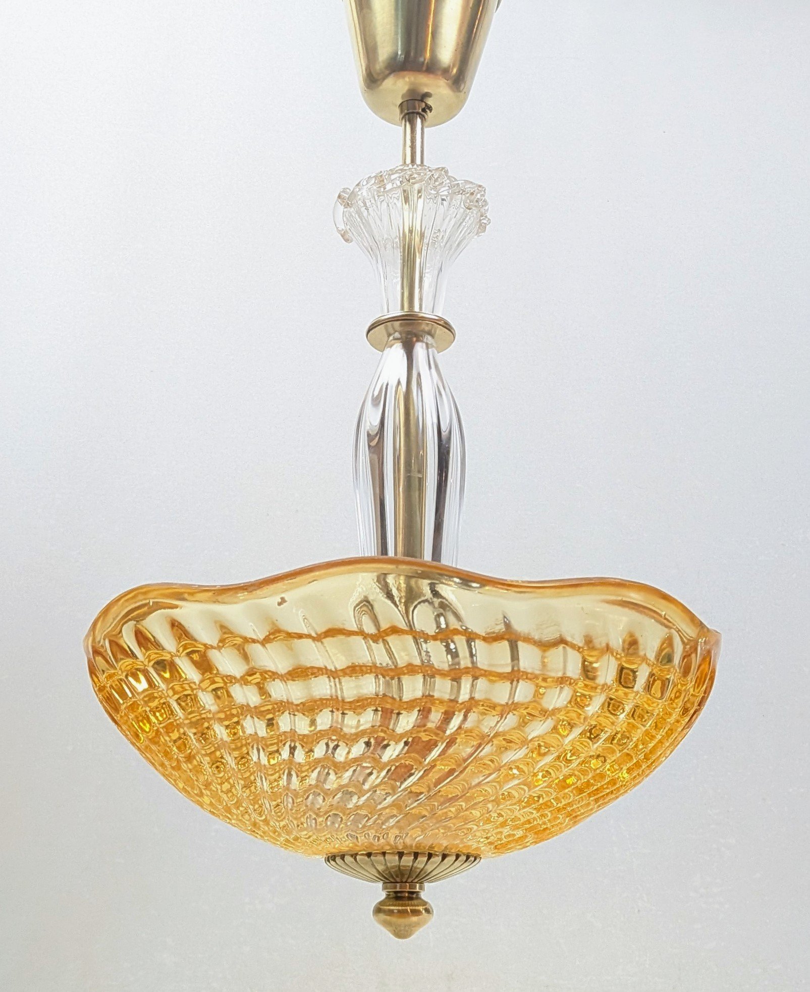 Orrefors palæ loftlampe fra 1940. 5 kilo glas. Professionelt restaureret. 56 cmH. Ø33 – produktbillede 1 – Orangeri og udestue belysning